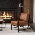 thumbnail image 2 of Yaheetech Fauteuil d'Appoint Rétro Rembourré en Similicuir avec Coussin de Dossier, Brun Clair, 2 of 7