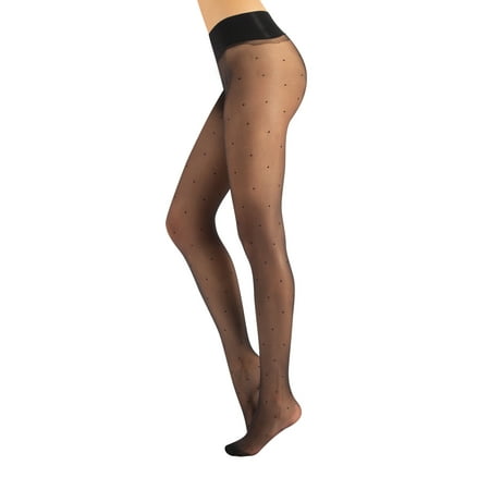 

Calzitaly Seamless Sheer Tights with Comfortable Waistband 15 Dernier Pantyhose (M-L Black Pois)