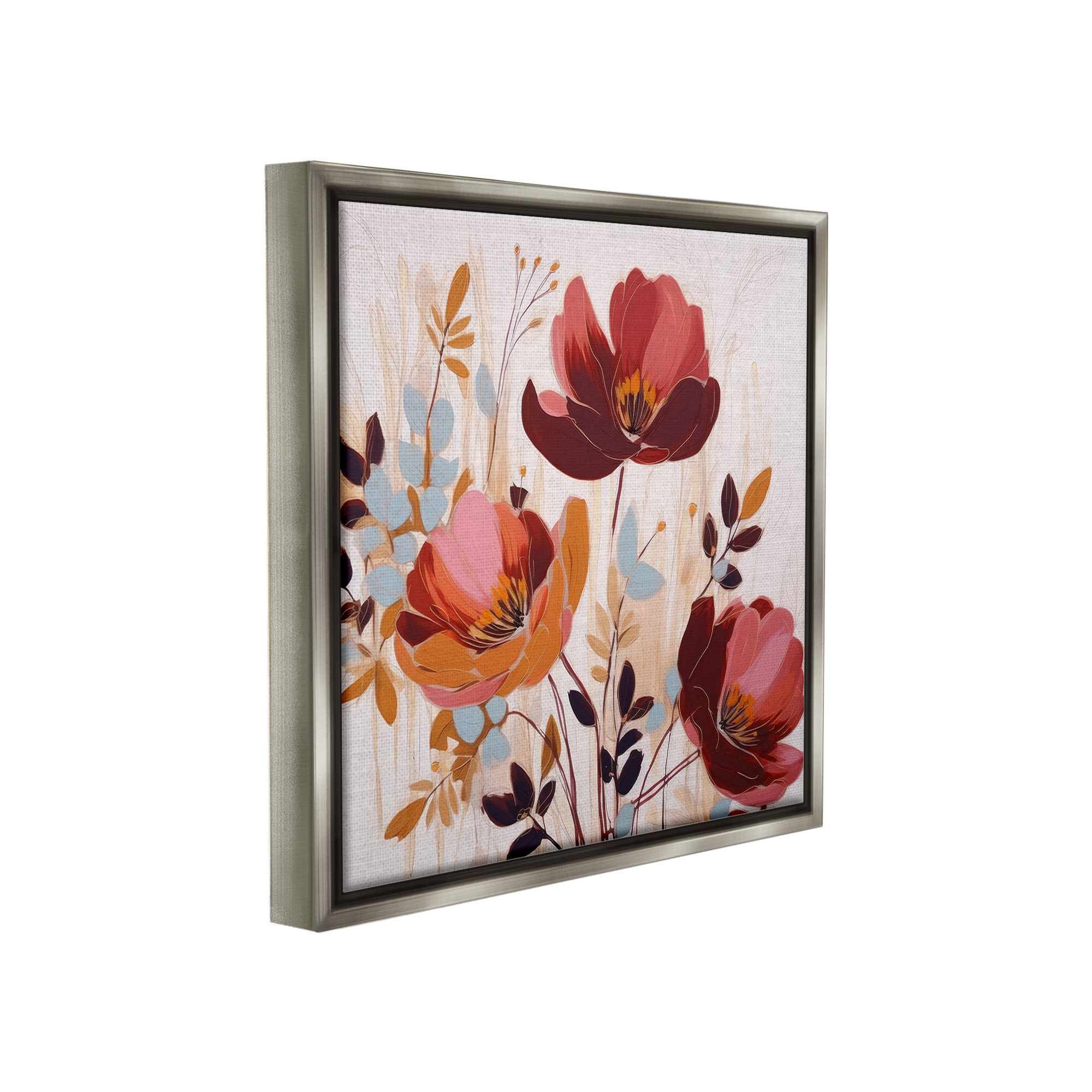 Stupell Industries Red Modern Roses Botanical & Floral Painting Gray Floater Framed Canvas Art Print Wall Art, 18 x 18