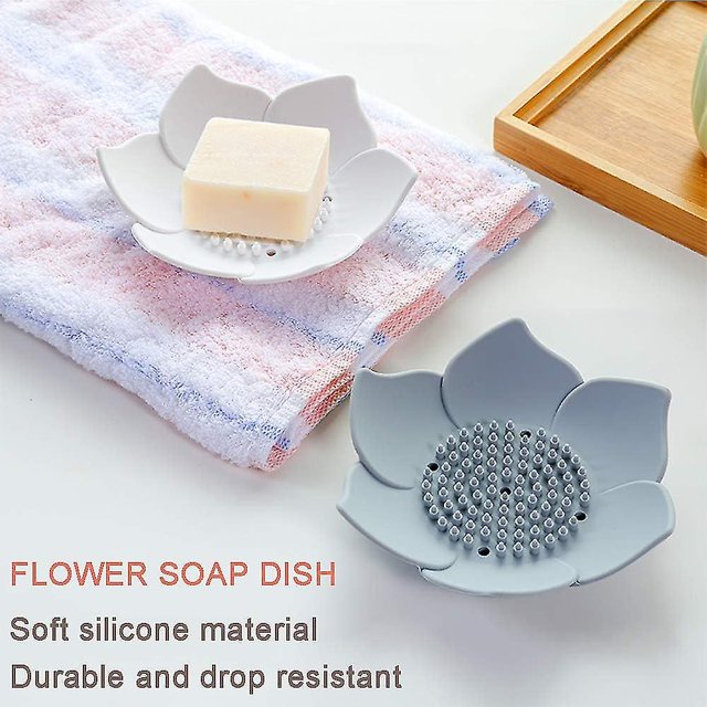 Silicone Soap Dish,petals Shaped Soap Dishes With Drain Holes,soap Case Holder Tray For Bathroom Shower Kitchen,multi-function Storage Tray,2 Pack (gr