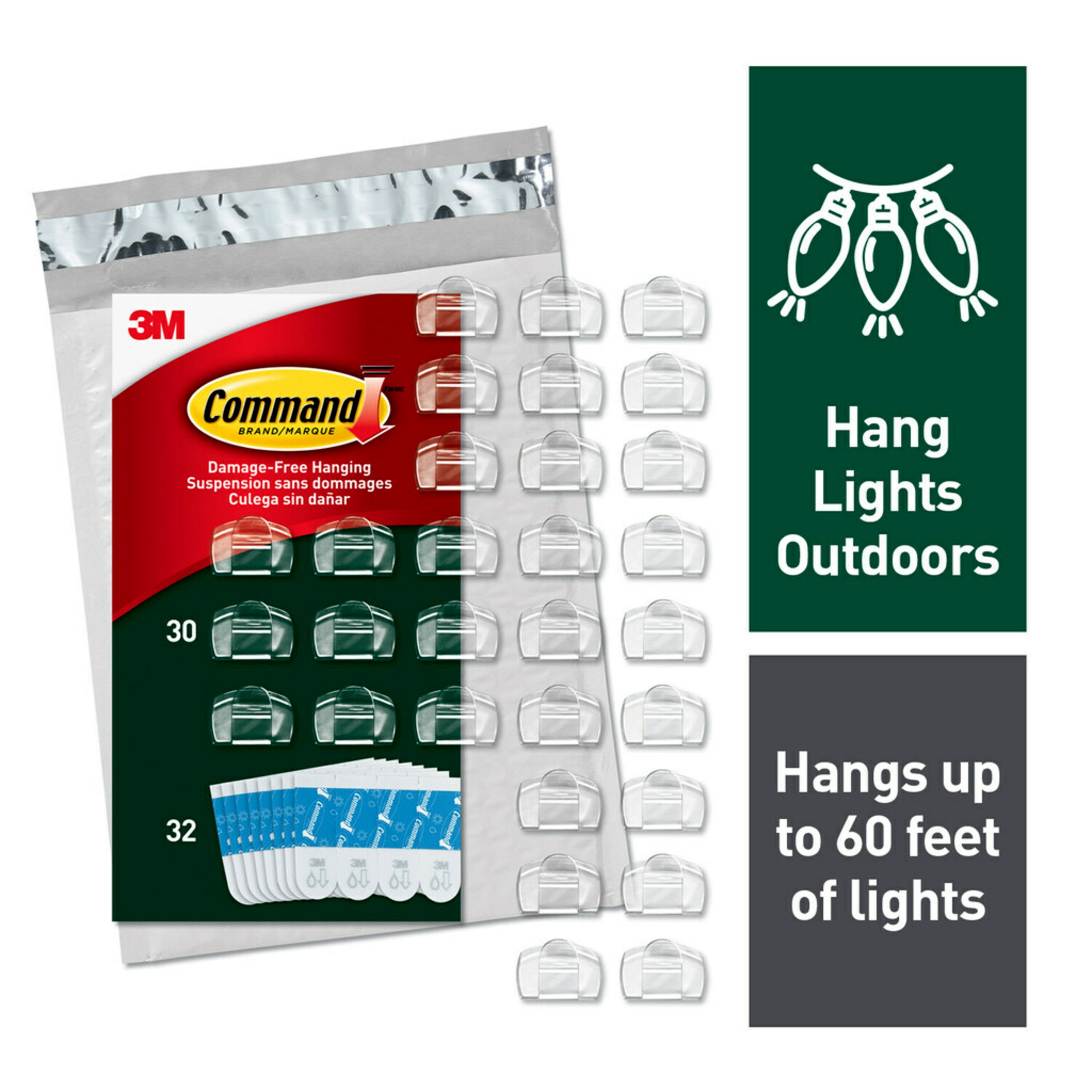 Command Outdoor Light Clips, 30 Clips, 32 Strips Per Pack