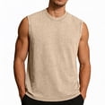 thumbnail image 2 of Domuza Sleeveless Shirts for Men Cotton Workout Tank Tops Muscle Cut Off Shirt Summer Beach Casual Oversized Washed Tee Khaki M, 2 of 6