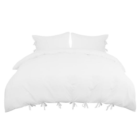 Duvet Cover Set 3 Piece Solid Color Bedding Set, 110gsm Polyester Microfiber Quilt Cover with Bow Tie Closure,Include 2 Pillowcases(No Duvet) Queen White Unique Bargains Juego de Edredón Funda
