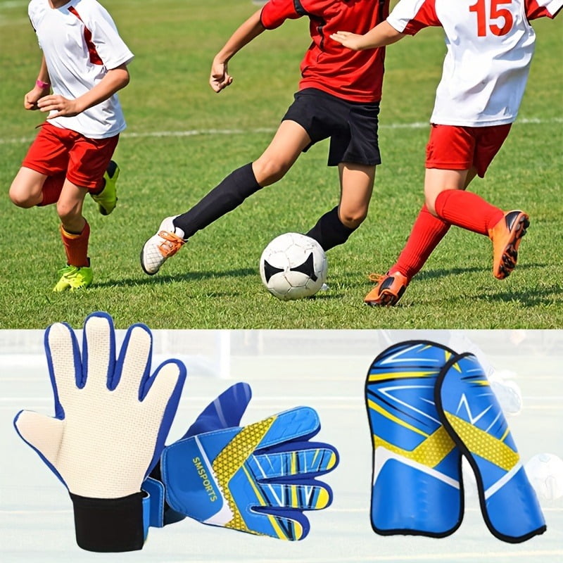 1 set of football goalkeeper gloves knee pads, made of anti slip and wear-resistant latex material, providing effective protection. Essential protective gear for youth football training