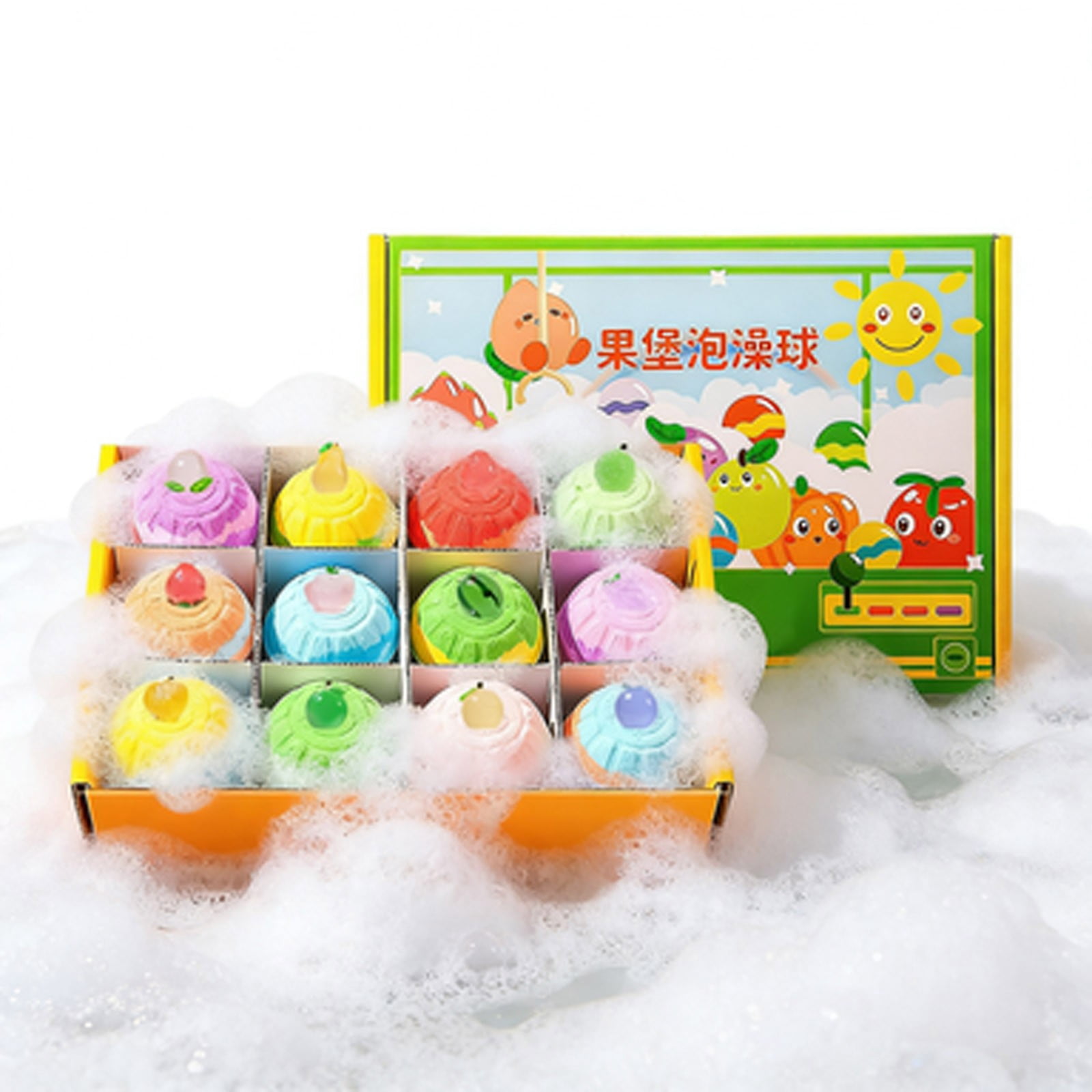 Kieccall 12 Pack Fruit Scent Bath Bomb Fizzy Bubble Balls For Home Spa Bathroom Aromatic Relaxation Body Cleansing Bath Use Gift