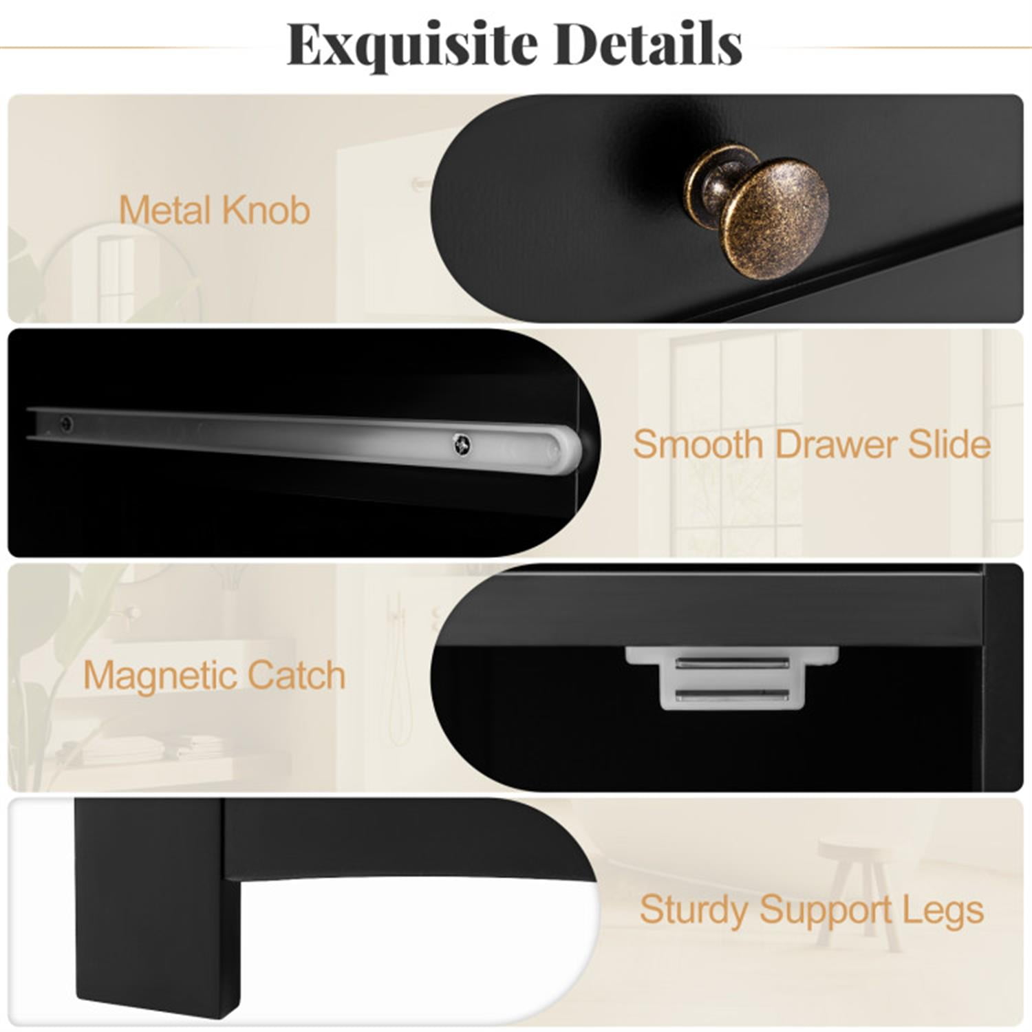 Demi Bonn Bathroom Floor Cabinet with Single Glass Door and Drawers, Bathroom Freestanding Storage Organizer Rack Stand, Multifunctional Corner Unit, Black