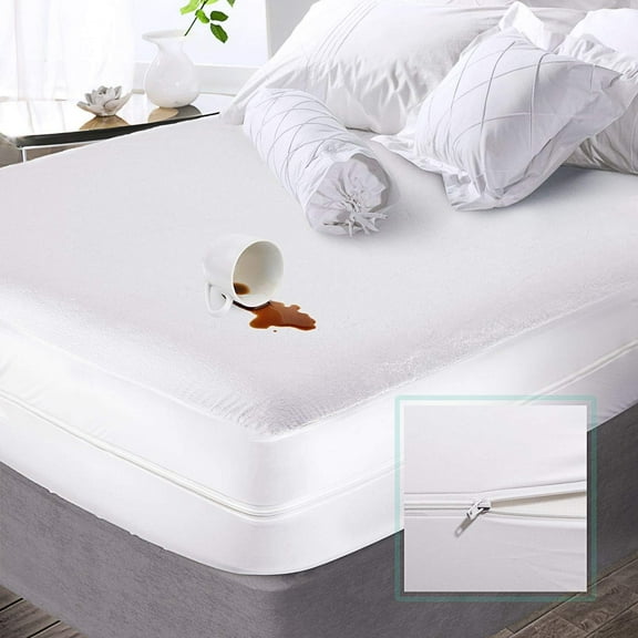 Premium Zippered Mattress Encasement - Water Proof Mattress Protector - Cotton Top Fits 15 Inches Deep -