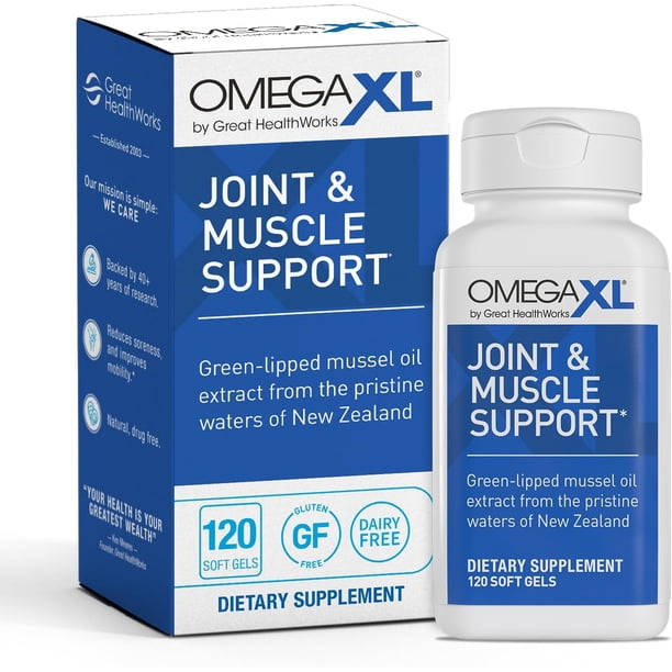 Suplemento de apoyo articular OmegaXL, para alivio - Apoyo muscular natural, aceite de mejillon de labios verdes, píldoras de gel suave, sin drogas, 120 cuentas (1pc)