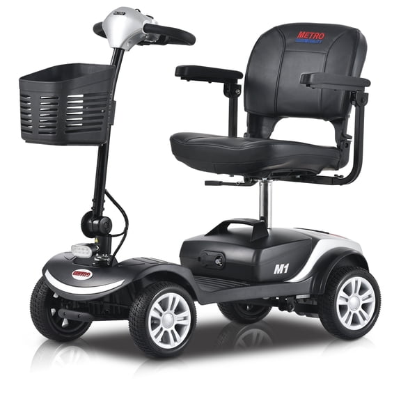 BTMWAY Mobility Scooter, 4 Wheels Electric Scooter for Seniors, Compact Folding Travel Mobility Scooters for Adult, Transformer Mobility Scooter with Swivel Seat, Front and Rear LED Light, Silver