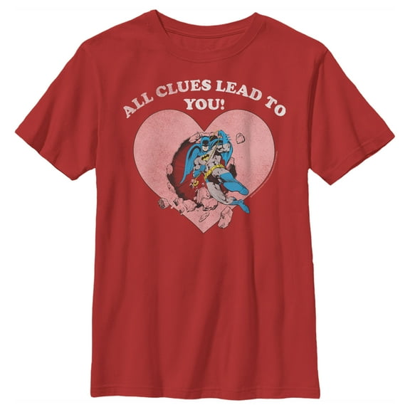 Boy's Batman Valentine's Day All the Clues Lead to You  Graphic Tee Red Medium