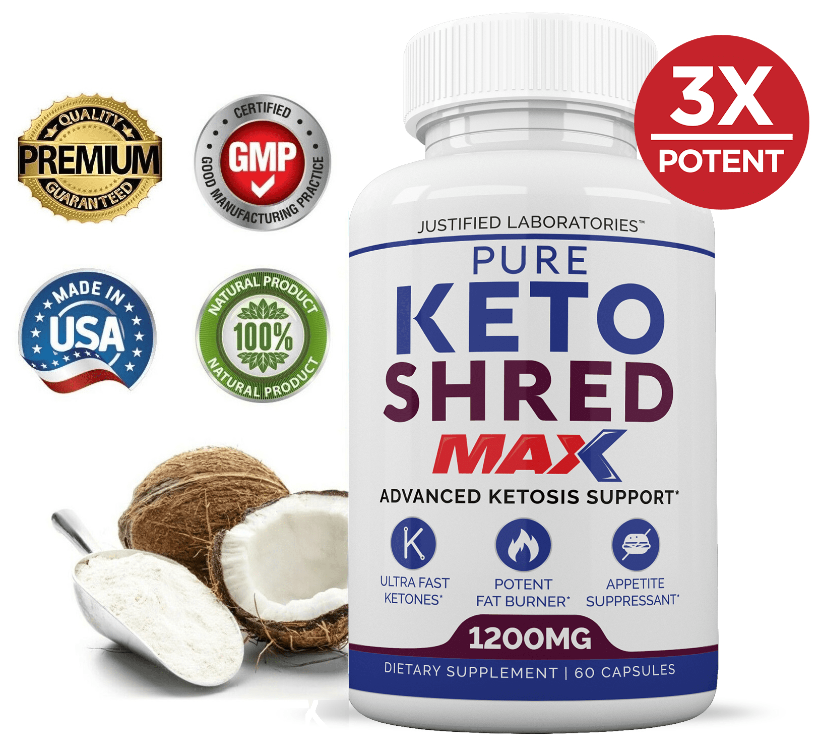 Pure Keto Shred Max 1200MG Keto Diet Pills BHB Salts Advanced Ketogenic Supplement Exogenous
