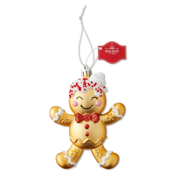 Red and Gold Plastic Gingerbread Man Christmas Ornament, 4.7", by Holiday Time