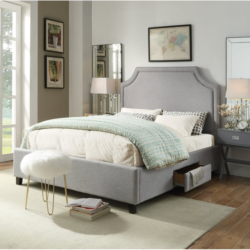 Chic Home Francis Platform Bed Frame with Headboard and Hidden Storage Drawers Linen Upholstered