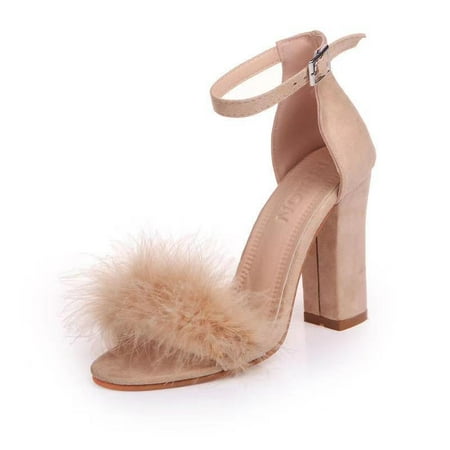 

Women Shoes Coarse-heeled Fur Rubber Sandals Women Shoes Womens 10cm Platform Heels Mary Janes Shoes High Heels Leather Shoes Beige 41