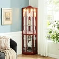 thumbnail image 3 of Cabinet With Lighted Glass, Cherry Color, Adjustable Storage, Delicate Carvings Shelves In Finish Corner Storage Display, 3 of 7