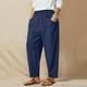 thumbnail image 2 of Pantalones harem elásticos de color liso para mujer: mezcla de algodón y cáñamo, corte holgado, informales para todas las estaciones/playa, 2 of 6