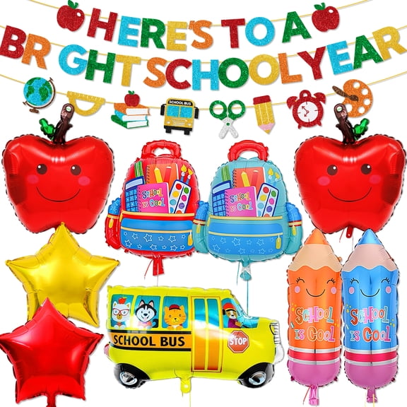 Xizondidi Back to School Decorations First Day of School Decorations Banners Pencil Apple Schoolbag Bus Stars Foil Balloons for Kindergarten