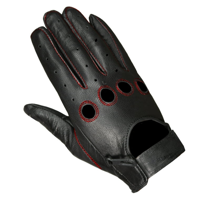 New Biker Police Leather Motorcycle Driving Riding Racing Gloves Real Natural Leather Touchscreen Ventilation Men Women Automotive ATV Dirt Bike Full Finger BlackRed L Walmart