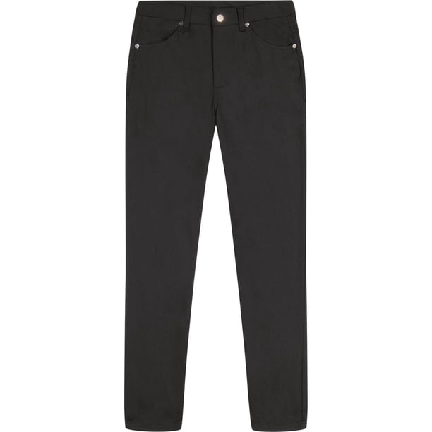 Pantalones IZOD, uniforme escolar para niños, de sarga con la parte delantera plana, 5 bolsillos, color negro