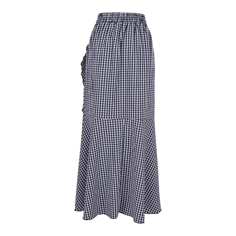 JINGWANGYHBD Plaid Skirt Women Ruffled Layered Skirts Mermaid Maxi