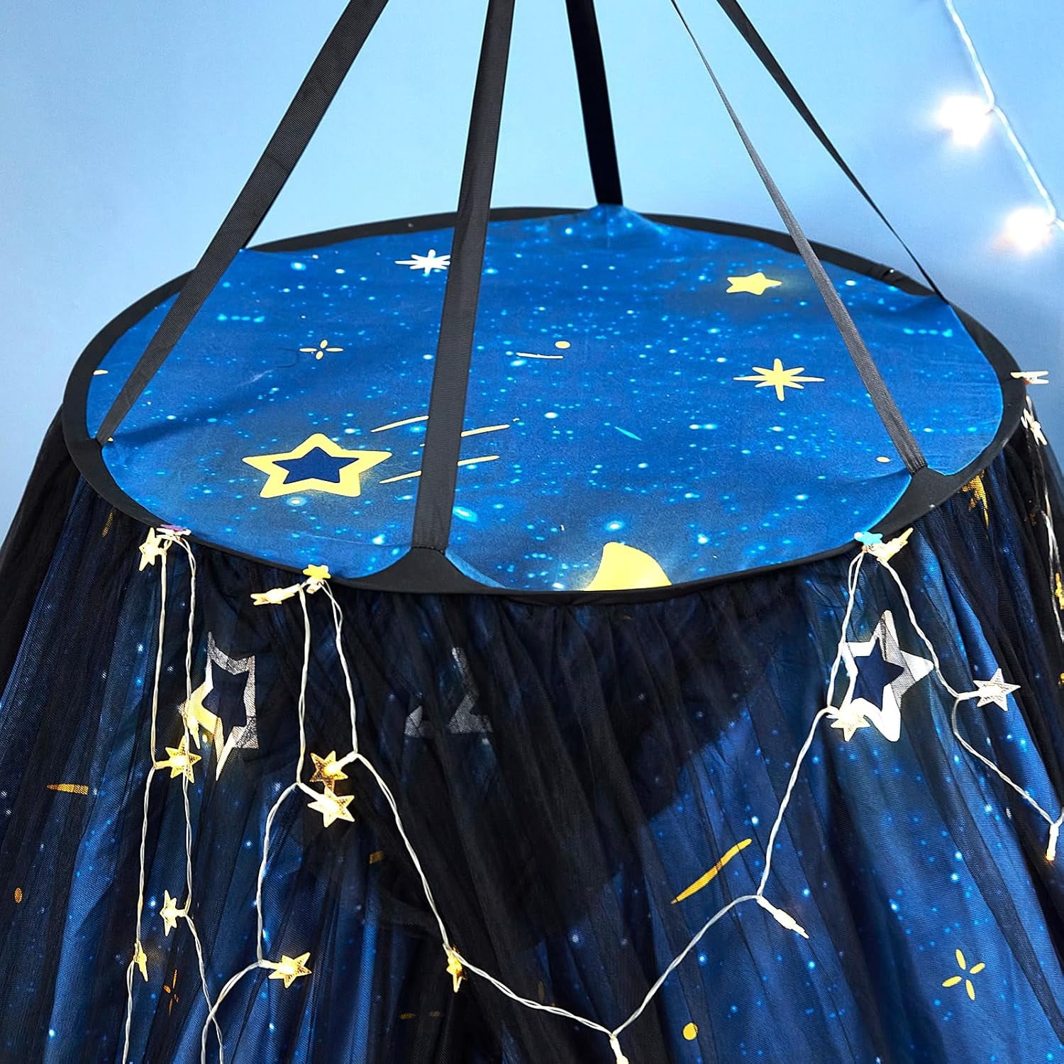 Gorgeous Star Printed Bed Canopy for Girls & Adults, Room Decorative Cozy Bed Curtain Canopy Drapes, Round Dome Luxurious Lace Princess Canopies Mosquito Netting (Star)