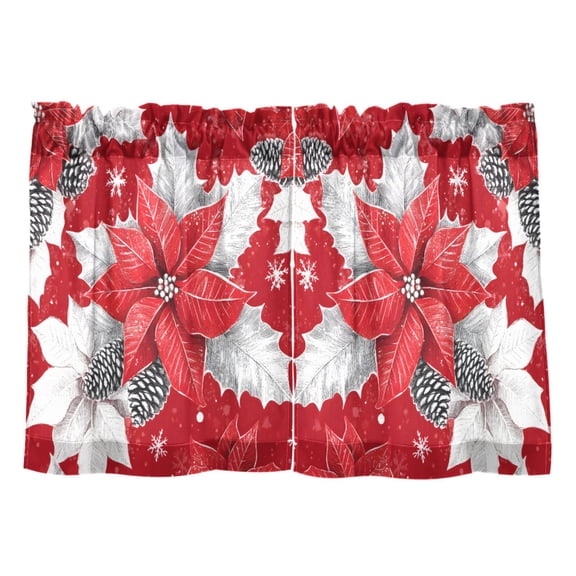 Red and White Flowers Kitchen Curtains Tier Set 27x24 Inch 2 Panels Semi Sheer Light Filtering Privacy UV Protection