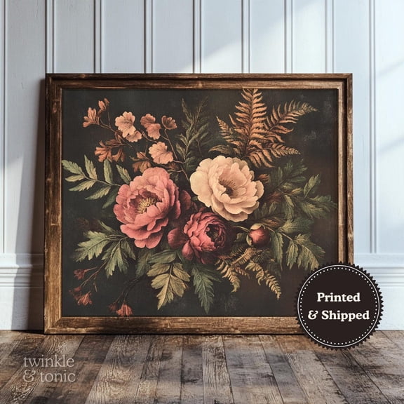 Vintage Fall Floral Art Print Moody Peonies Wall Dã©Cor Dark Autumn Poster Rustic Farmhouse Botanical Design UNFRAMED Poster, Wall Art for Decor, Present, 8x12