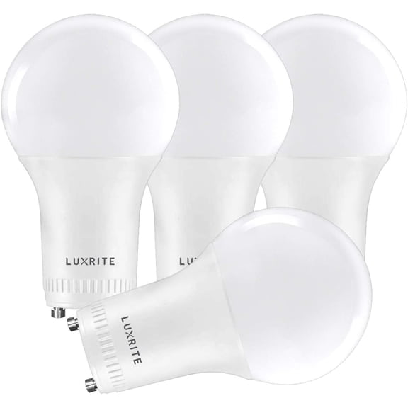 Luxrite A19 Dimmable LED Light Bulb, 60W Equivalent, 5000K Bright White, 800 Lumens, GU24, 4-Pack
