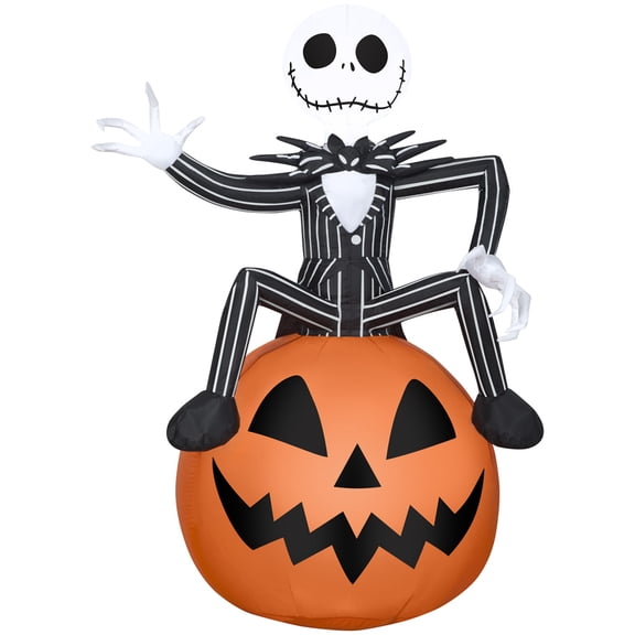 3.5' Gemmy Airblown Inflatable Halloween Jack Skellington on Pumpkin Yard Decoration 222068