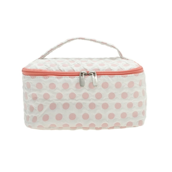 Unique Bargains 1 Pc Lightweight Square Dots Travel Cosmetic Bag for Travel White Pink Polyester