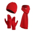 thumbnail image 2 of Pompotops 3 in 1 Winter Knit Beanie Hat Scarf and Gloves Set for Men And Women Knitted Thick Warmth Woolen Hat Scarf Gloves Three-piece Suit, Gift, Red, Winter Clearance, 2 of 3