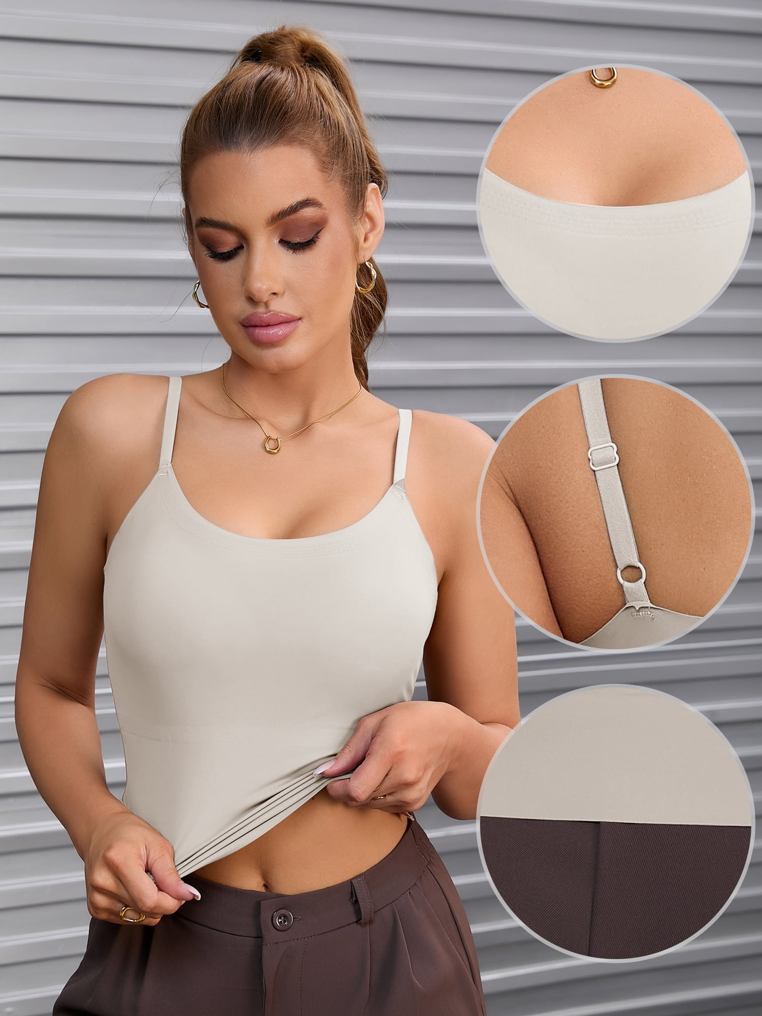DARING DIVA Women's Body Shaper Cami Vest Tummy Control Shapewear Camisoles Khaki L