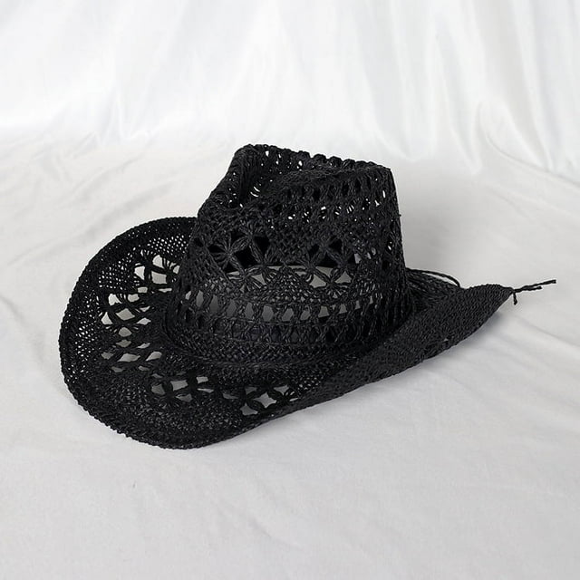 Sombrero de vaquero calado tejido a mano con flor de Malan, sombrero de paja, protector solar de verano para hombres y mujeres, sombrero de vaquero occidental.