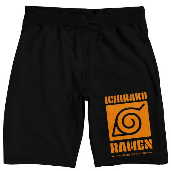 Naruto Shippuden Ichiraku Ramen Logo Men's Black Graphic Sleep Shorts-Medium