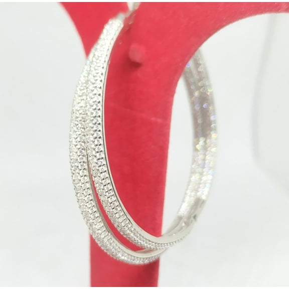 Natural Moissanite Diamond 3.50CT Round Cut Large Pave Huggie Hoop Earrings – 14K White Gold Plated Sterling Silver Mother's Day Gifts