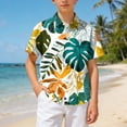 thumbnail image 2 of CAICJ98 Boy's Hawaiian Shirts Short Sleeve Button Down Dress Shirt Kids Summer Beach Hawaiian Shirts (Green,5-6 Years), 2 of 6