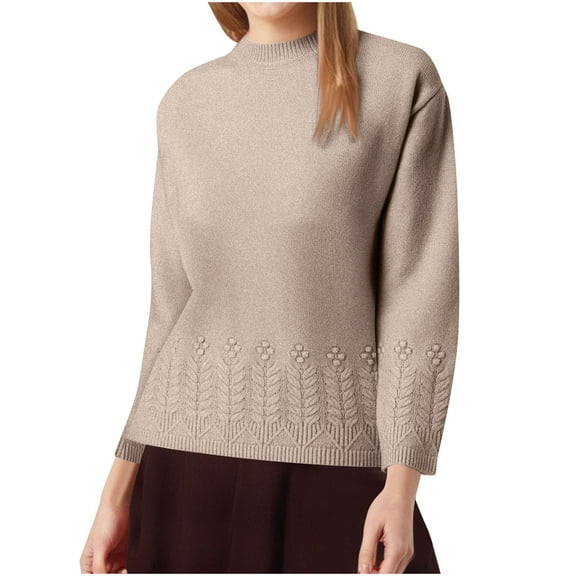 Hipattires Thickness Sweaters for Women Thick Warm Comfortable Pullover Knit Solid Color Tops Work Winter Khaki Long Sleeve Womens Blouse