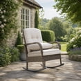 thumbnail image 1 of Silla Mecedora de Ratán – Color Marrón – Cojín Beige – Acero – Resistente a la Intemperie – Jardín o Patio – Exterior, 1 of 6