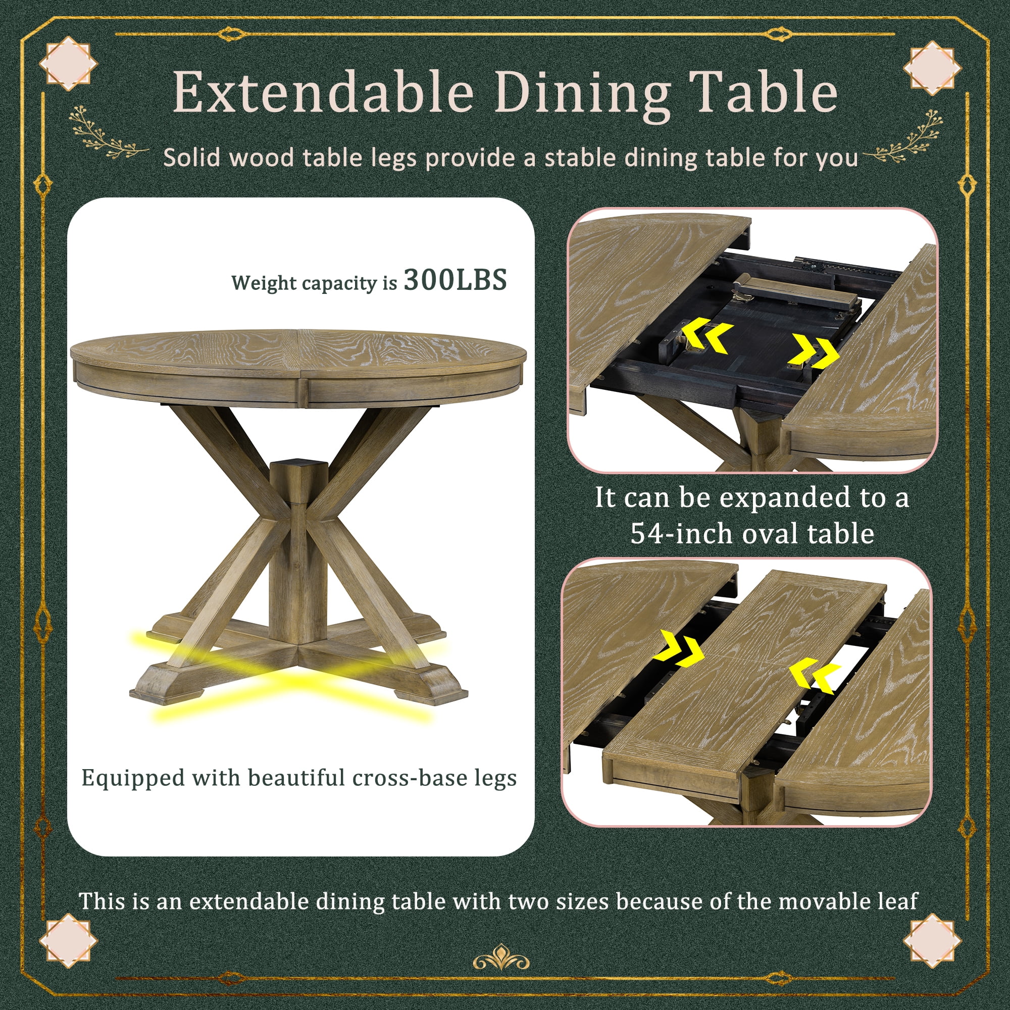 Euroco 42"-54" Extendable Round Dining Table for 4-6, Retro Oval Kitchen Table with Removable Leaves & Storage Shelf for Kitchen Dining Room & Small Apartments,Space Saving,Natural