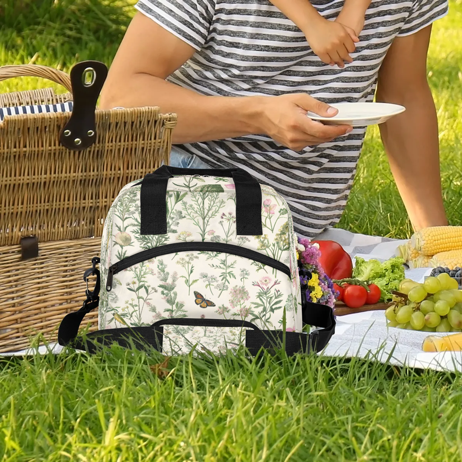 Herdesigns Wildflowers Botanical Floral Plant Insulated Lunch Bag for Women Men Adult, Reusable Insulated Cooler Lunch Box Lunch Tote Bag for Work Picnic Beach