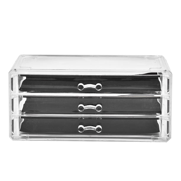 Caja de almacenamiento de cosméticos, cajón de maquillaje de escritorio transparente de tres niveles, cajón de maquillaje transparente, multifuncional