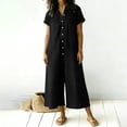 thumbnail image 6 of pstuiky Wide Leg Jumpsuits for Women Dressy Linen Button down One Piece Jumpsuits Summer Work Casual Jumpsuits Short Sleeve Rompers for Women Overalls with Pockets, Black XL, 6 of 7
