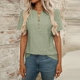 thumbnail image 4 of Scyoekwg Summer Shirts for Women Short Sleeve V-Neck Button Eyelet Tops Loose Shirts Solid Color Comfy Casual Trendy Pullover Tee (Green,XXL), 4 of 6