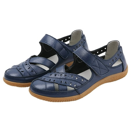 

Lovskoo 2024 Women s Flats Sandals Round Toe Shoes Ladies Sandals Hollow Hole Breathable Cozy Shoes Dark Blue