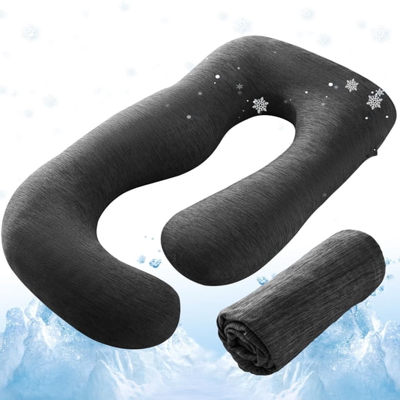 Funda de Almohada de Embarazo Refrigerante Sasttie, Funda en Forma de U de 57 Pulgadas para Almohada Maternidad de 55 a 57 Pulgadas, Negra (Sin Almohada Incluida)