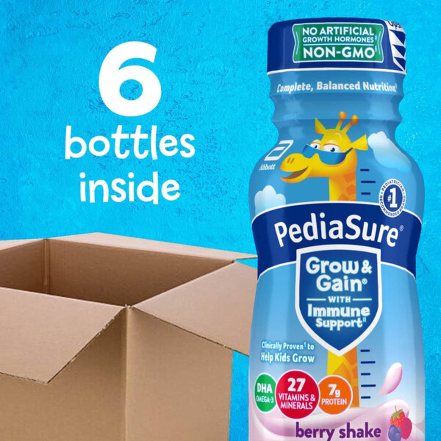 PediaSure Grow & Gain with Immune Support, 7g Protein, Berry, 8-fl-oz Bottle, Pack of 6