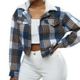 thumbnail image 5 of Women Coat Short Type Plaid Print Turn-down Collar Long Sleeves Stretchy Hem Single-breasted Fall Winter Daily Wear Jacket, 5 of 8