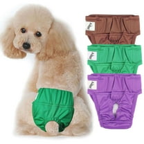 Deago 3 Pack Washable Reusable Female Dog Period Diapers for Heat Doggie Puppy Diapers for Female Dogs (Purple, Green, Brown, Small)
