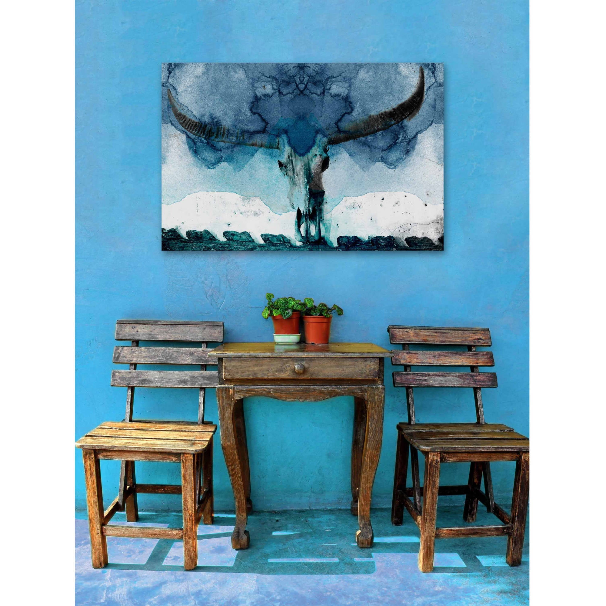 "Horned Blue" Painting Print on Wrapped Canvas