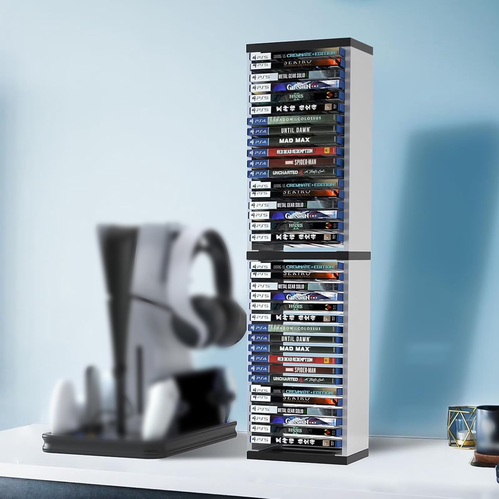 Yuehuam Video Game Storage Stand Tower for PS5/ PS4/ PS3/ Xbox Series S, Universal Game Disc Holder Vertical Stand Organizer Tower